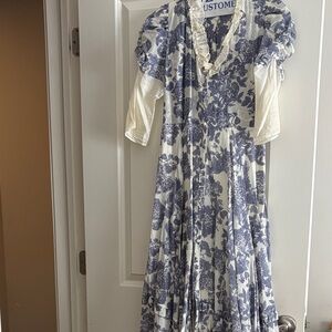LoveShackFancy Blue Floral High Low Dress